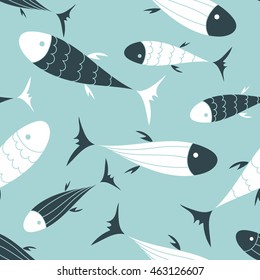 Collection of fish icon hand drawn background. Doodle wallpaper vector. Colorful seamless pattern with sketch objects