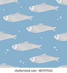 Collection of fish icon hand drawn background. Doodle wallpaper vector. Colorful seamless pattern with sketch objects