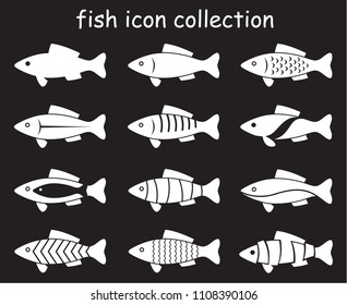 collection of fish icon isolated on black background