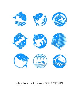 collection of fish icon with waves