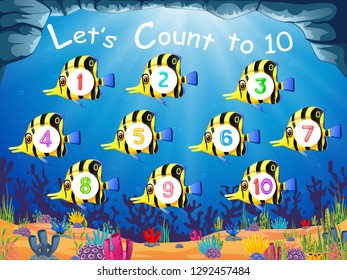 the collection of the fish with the number 1 until 10 on their body