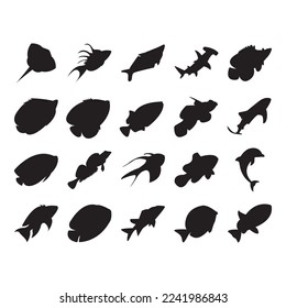 collection of fish silhouette icon vector