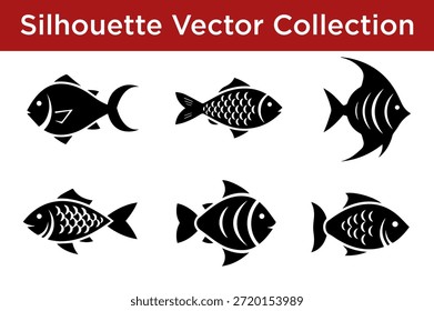 Colección de siluetas de peces aisladas sobre fondo blanco