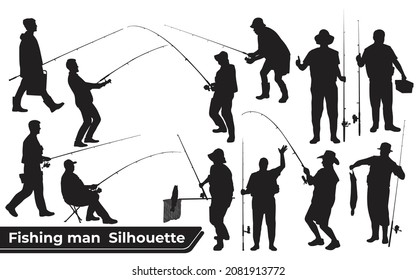 Collection of Fisherman silhouettes in different positions
