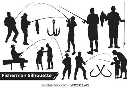 Collection of Fisherman silhouettes in different positions