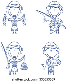 Collection of fishermen in different poses