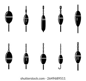 Coleção de flutuador de pesca e ícone de bobbers para projetos temáticos hobby.