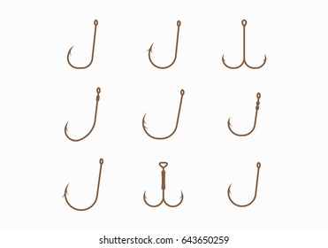 Collection of fishing hooks. Fishing Tackle.