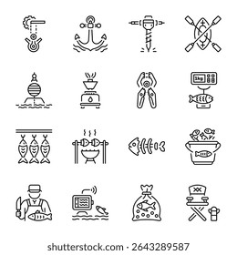 Collection of Fishing Line Style Icons 

