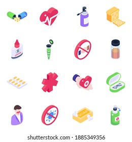 
Collection of Fitness and Healthcare Isometric Icons 