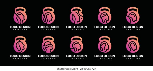 Collection of fitness logo design templates human head. fitness human logo icon