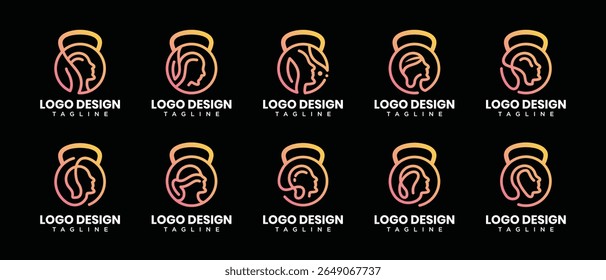 Collection of fitness logo design templates human head. fitness human logo icon