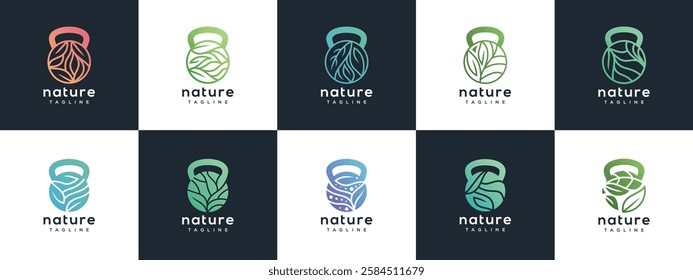 collection of fitness nutrition logo designs. Fitness logo template in nature fitness center. Fitness logo symbol icon