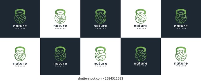collection of fitness nutrition logo designs. Fitness logo template in nature fitness center. Fitness logo symbol icon