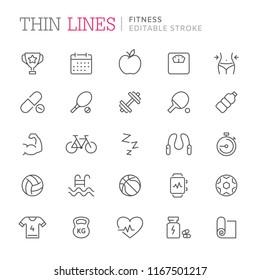 Collection of fitness related line icons. Editable stroke