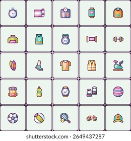 Collection of fitness and sports activity icons symbolizing healthy lifestyle