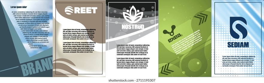 Colección de cinco portadas de logotipos temáticos abstractos.