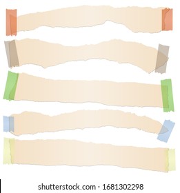 collection of five brown colored scraps of papers with adhesive strips