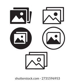 Uma coleção de cinco ícones distintos de imagem em preto-e-branco ou galeria para interfaces de usuário