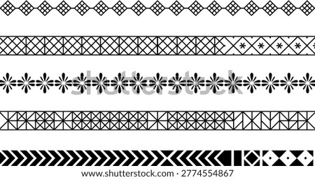 Collection of five distinct geometric and floral decorative borders