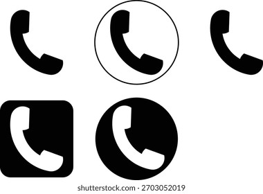 Colección de cinco iconos distintos del receptor del teléfono en diversos estilos, ideal para el Web, el App, y los proyectos del Diseño gráfico.