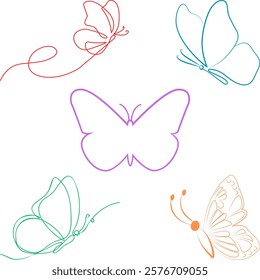 Collection of five drawings of butterfly with different colors as symbol of hope. 