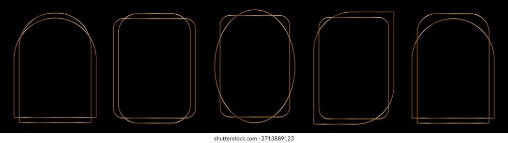 Sammlung von fünf eleganten, dünnen Gold-Linie Kunstrahmen mit verschiedenen abgerundeten und rechteckigen geometrischen Formen