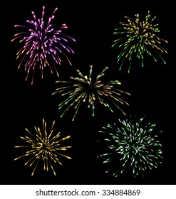Collection five holiday Fireworks colorful set - vector
