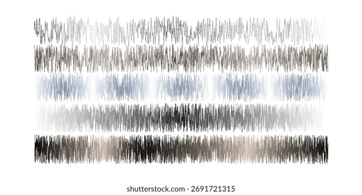 Uma coleção de cinco linhas abstratas horizontais, cada uma com uma aparência texturizada distinta, renderizadas em tons de cinza e azul.