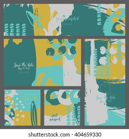 Collection five invitation cards of ink splatter.