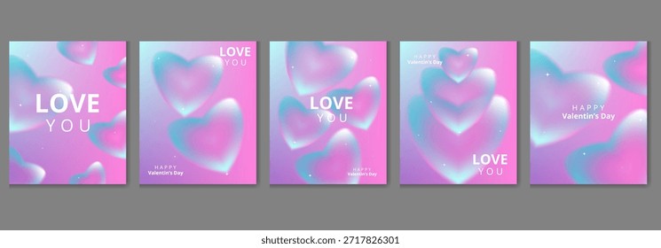 Coleção de cinco rosa e azul Dia dos Namorados modelos de postagem de mídia social com desenhos de coração e texto de amor