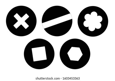 A collection of five screw heads in silhouette set over a white background