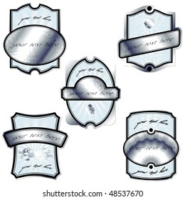 Collection of five silver retro labels (EPS10); JPG version also available