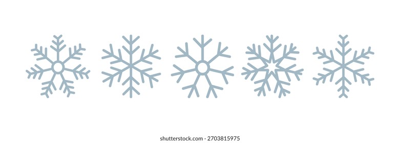 Collection of Five Simple Snowflake Icons for Winter Themes. Set of Christmas Snowflake Pattern. Blue Ice Snowflake Pattern