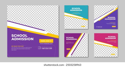 Collection Five study abroad education backgrounds square flyer poster school admission templates social media pack banner design templates set