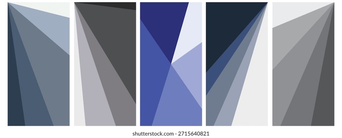 Una colección de cinco fondos abstractos de Vertical con una composición dinámica de Formas geométricas superpuestas y polígonos.