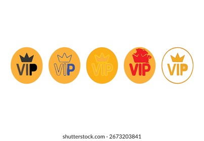 A collection of five VIP icons in various colors and styles, each featuring a crown, on a white background.
