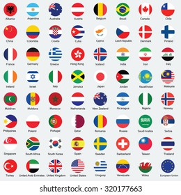 Collection of flag button design. Circle flags of the world.