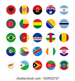 Collection of flag button design. Circle flags of the world.