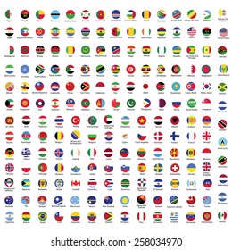 Collection of flag button with name | Circle flags of the world with RGB coloring and detailed emblems