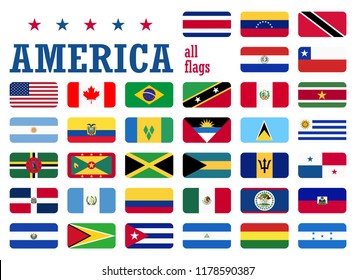 collection of flags from all national countries of America