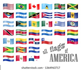 collection of flags from all national countries of America