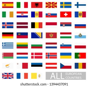 collection of flags from all national countries of Europe