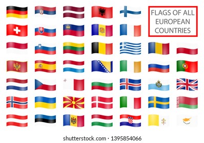 collection of flags from all national countries of Europe