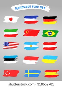 Collection of flags around the world in grungy style