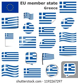 collection of flags and buttons with national country colors of Greece