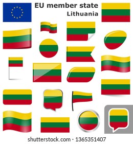 collection of flags and buttons with national country colors of Lithuania
