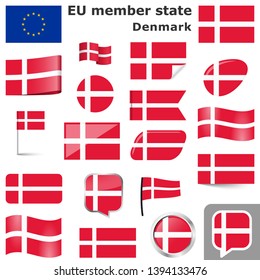 collection of flags and buttons with national country colors of Denmark