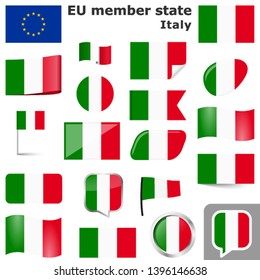 collection of flags and buttons with national country colors of Italy