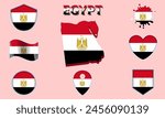 Collection of flags and coats of arms of Egypt in flat style with map and text.